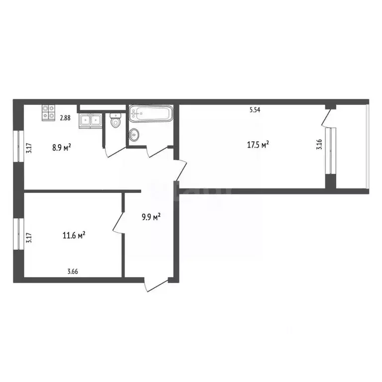 2-к кв. Ямало-Ненецкий АО, Ноябрьск просп. Мира, 58 (51.5 м) - Фото 2