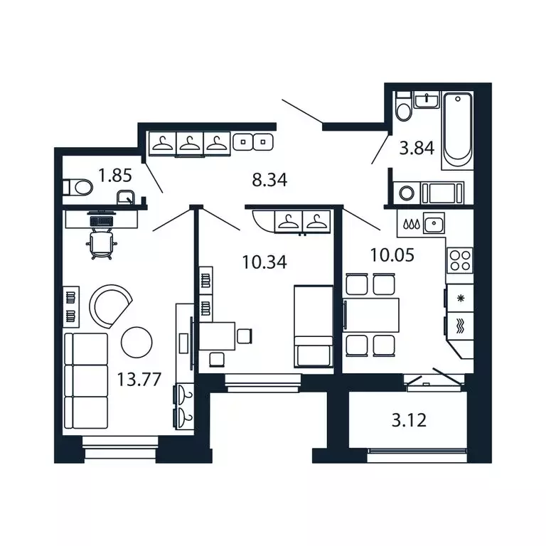 2-комнатная квартира: Новоселье, Центральная улица, 30к2 (47.5 м) - Фото 1