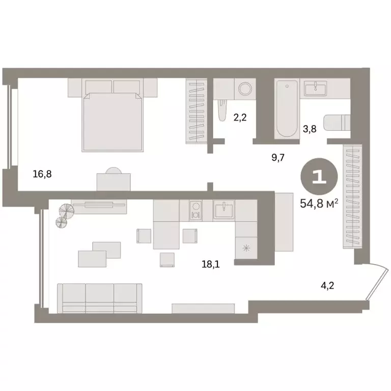 1-комнатная квартира: Екатеринбург, улица Советских Женщин (54.8 м) - Фото 1