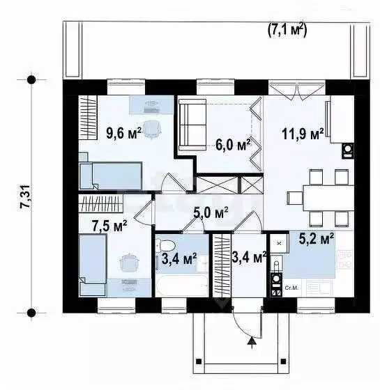 Дом в Крым, Ленино пгт ул. Цветочная (52 м) - Фото 2