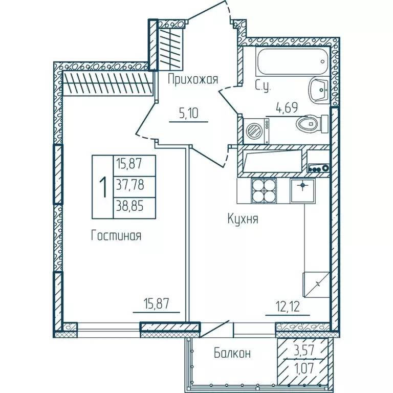 1-к кв. Мордовия, Саранск Центр жилрайон,  (38.85 м) - Фото 1
