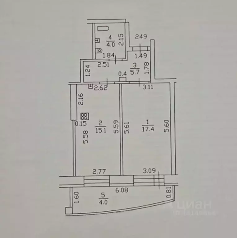 1-к кв. Татарстан, Нижнекамск просп. Химиков, 90 (42.2 м) - Фото 2