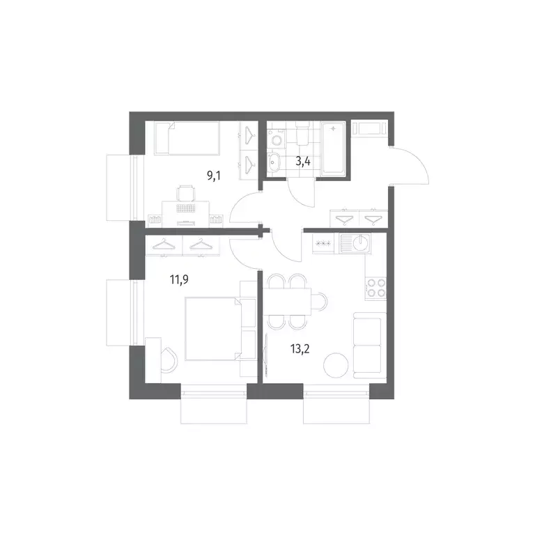 2-к квартира, 43 м - Фото 0