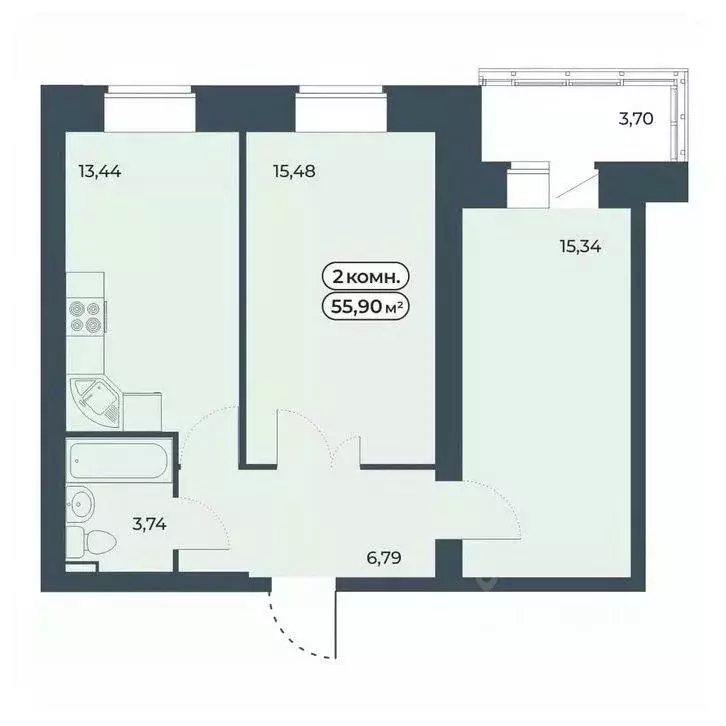 2-к кв. Красноярский край, Красноярск ул. Светлова, 12 (55.9 м) - Фото 1