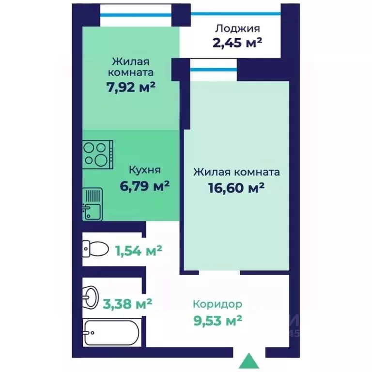 1-к кв. Ярославская область, Ярославль Аэропарк жилой комплекс (46.99 ... - Фото 1