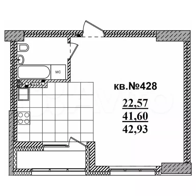 Квартира-студия, 42,9 м, 8/19 эт. - Фото 0