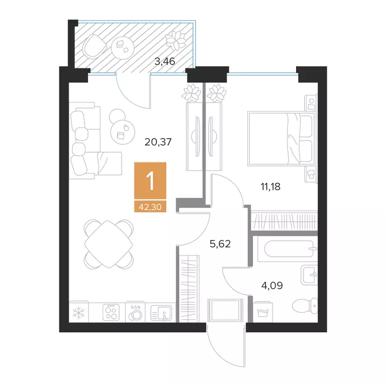 Продаётся 1-к квартира, 42.3 м - Фото 1