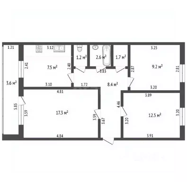 3-к кв. Башкортостан, Стерлитамак ул. Механизации, 13 (60.5 м) - Фото 2