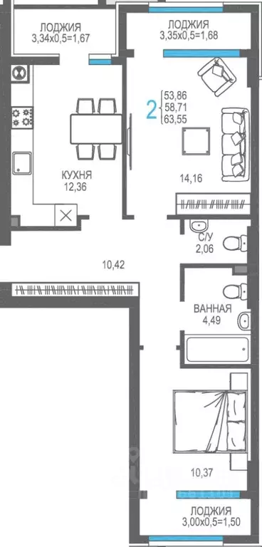 2-к кв. Крым, Алушта На Фонтанке жилой комплекс (58.71 м) - Фото 1
