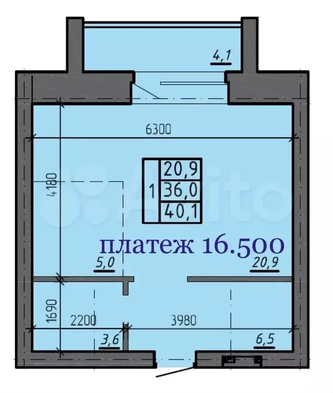 Квартира-студия, 40 м, 2/5 эт. - Фото 0