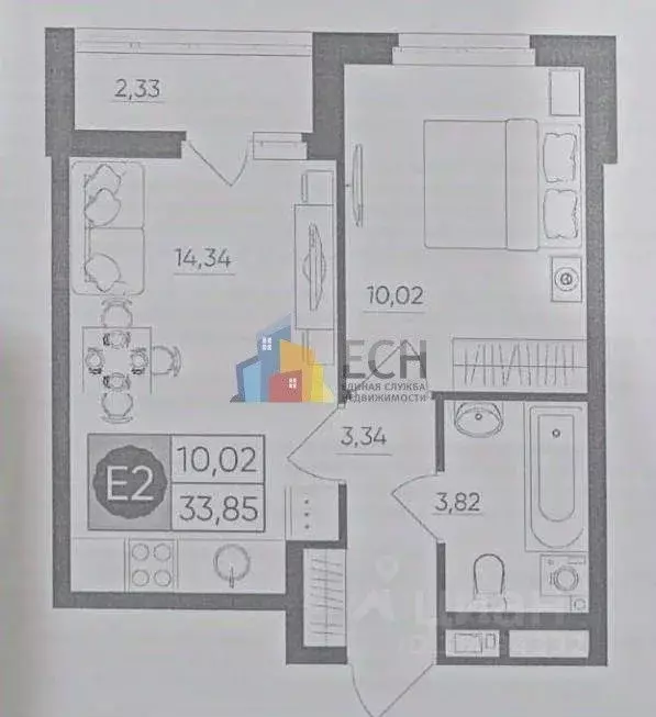 1-к кв. Тульская область, Тула ул. Купцов Гречихиных, 10 (33.9 м) - Фото 2