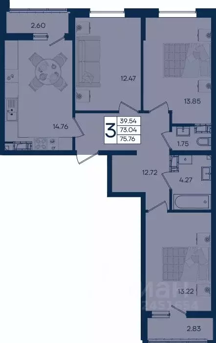 3-к кв. Краснодарский край, Краснодар  (75.76 м) - Фото 1