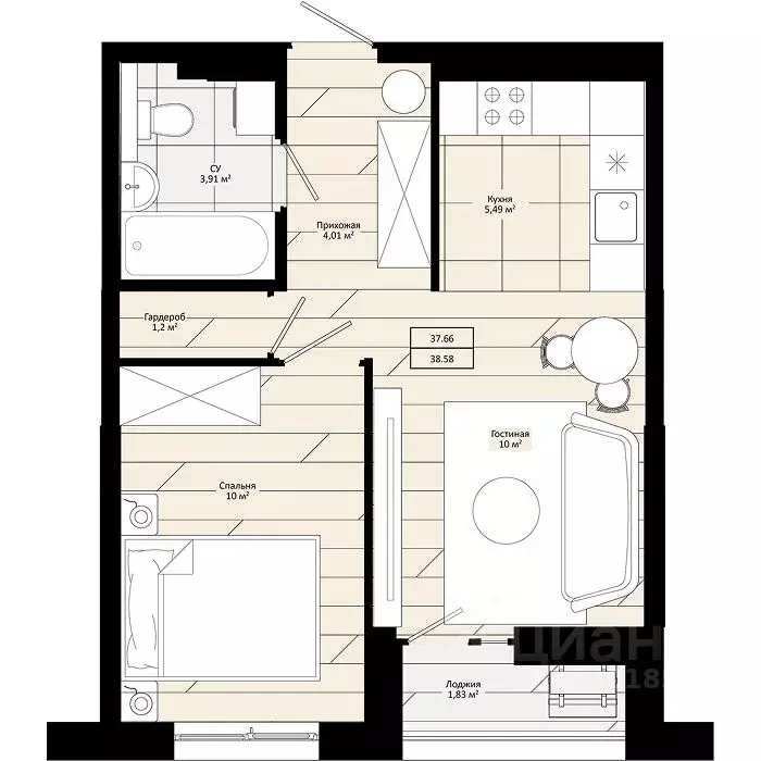 1-к кв. Приморский край, Уссурийск  (38.58 м) - Фото 1