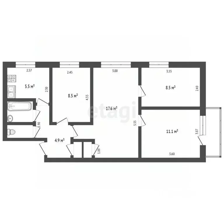 4-к кв. Орловская область, Орел ул. Достоевского, 34 (60.3 м) - Фото 2