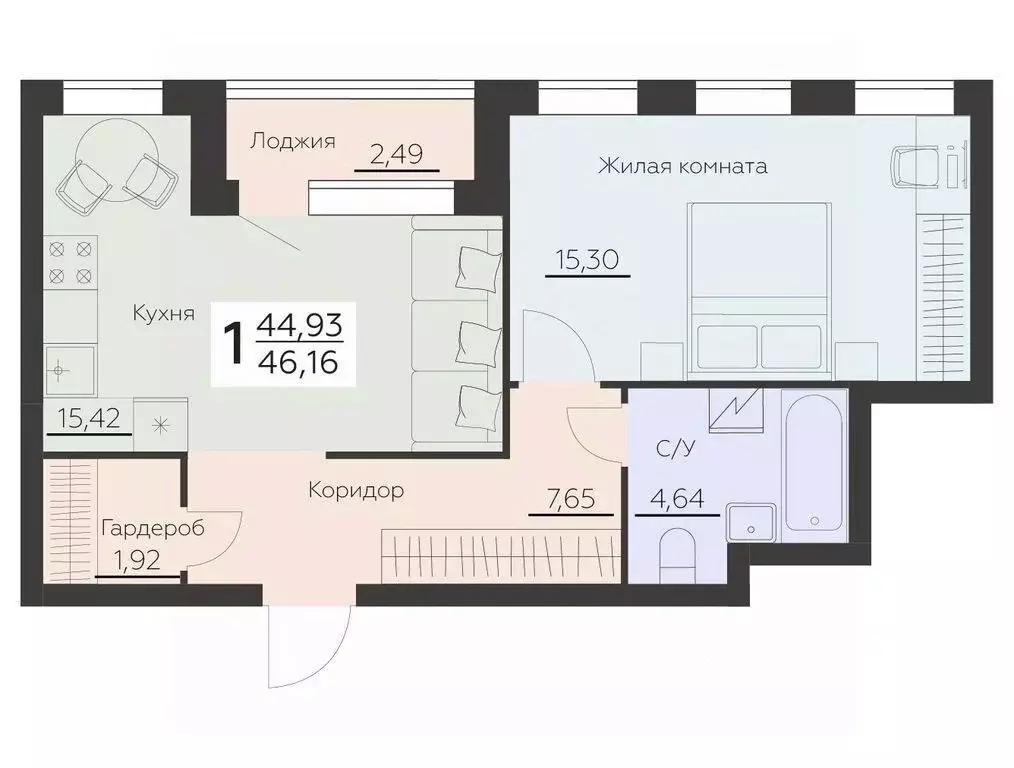 1-к кв. Воронежская область, Воронеж Ленинградская ул., 29Б (46.16 м) - Фото 0