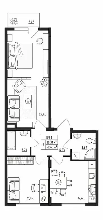2-комнатная квартира: Малое Верево, Сиреневая улица, 25к1 (62.6 м) - Фото 1
