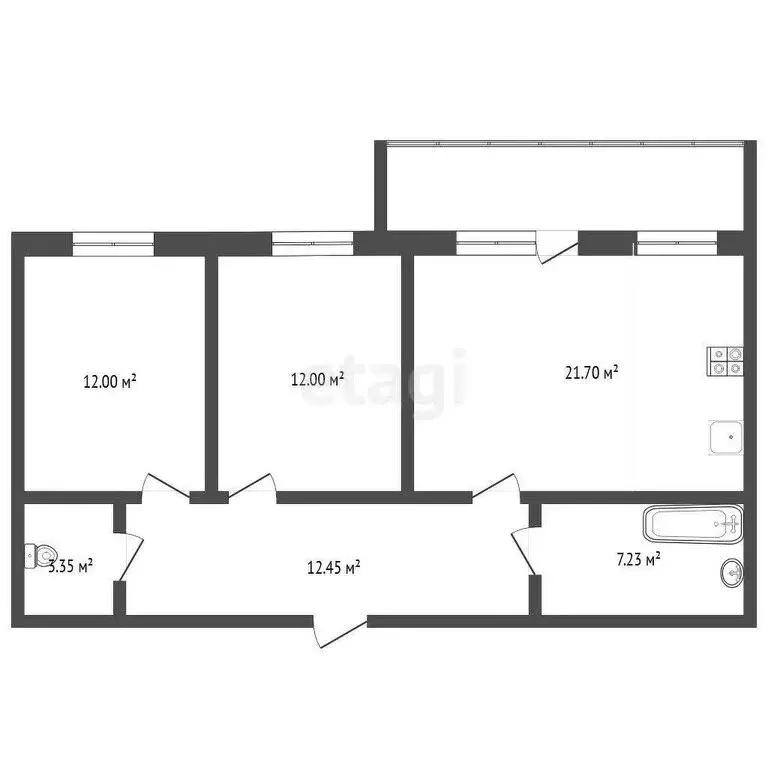 2-комнатная квартира: Тюмень, улица Николая Фёдорова, 22 (69 м) - Фото 0