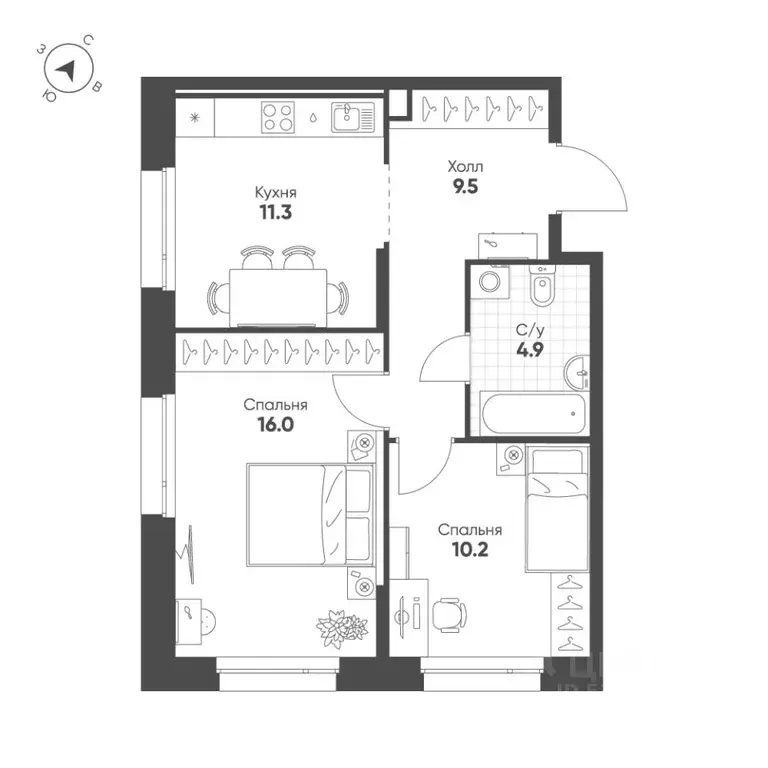 2-к кв. Свердловская область, Екатеринбург Солнечный жилрайон,  (51.9 ... - Фото 1