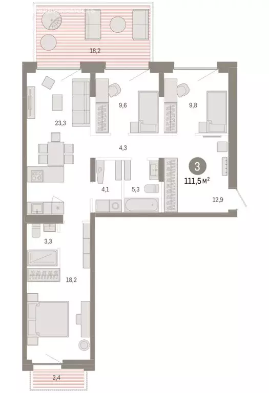 3-комнатная квартира: Тюмень, Мысовская улица, 26к2 (111.47 м) - Фото 1