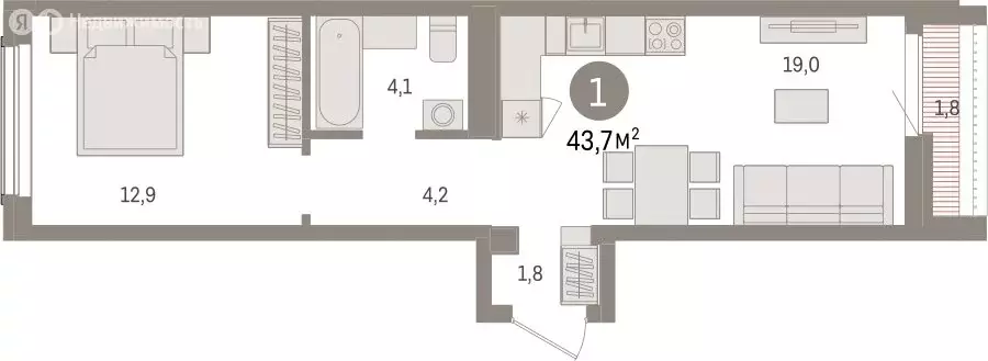 1-комнатная квартира: Новосибирск, улица Аэропорт (43.73 м) - Фото 1