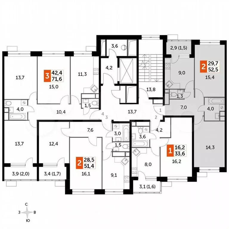 2-к. квартира, 52,4 м, 8/9 эт. - Фото 0