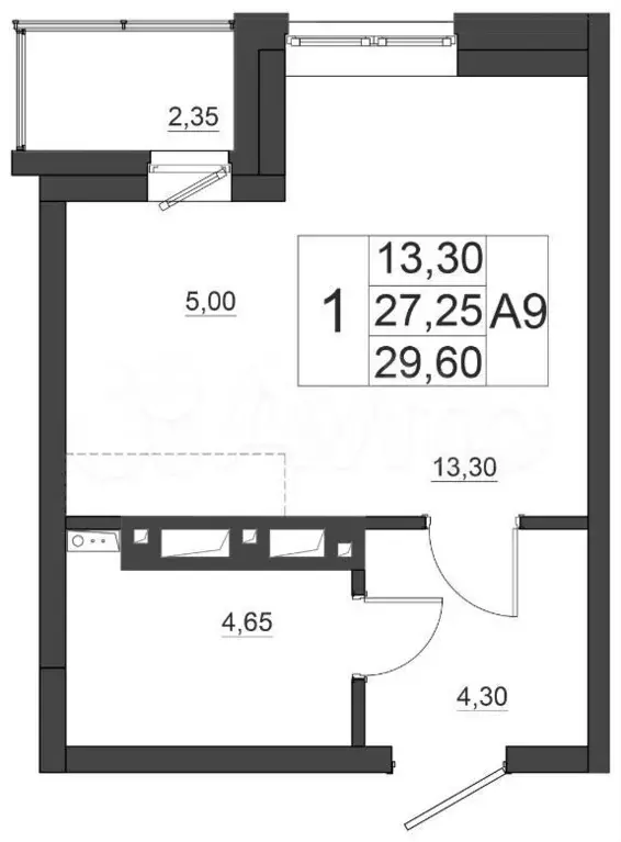 Квартира-студия, 29,6 м, 9/17 эт. - Фото 0