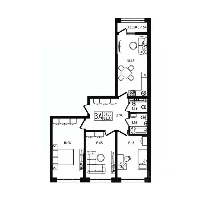 3-к кв. Адыгея, Майкоп ул. К.А. Васильева, 1к4 (83.37 м) - Фото 2