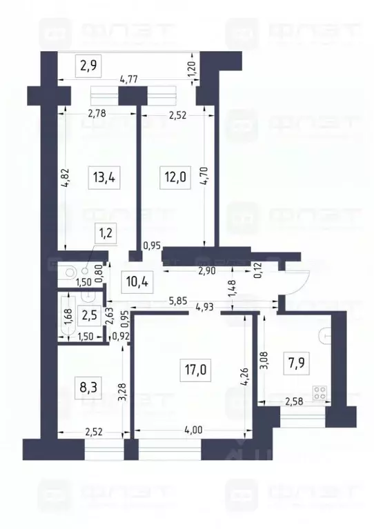 4-к кв. Татарстан, Казань ул. Ильича, 19/43 (72.7 м) - Фото 1