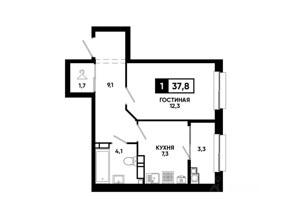 1-к кв. Ставропольский край, Ставрополь ул. Андрея Голуба, 12к11 (37.8 ... - Фото 1