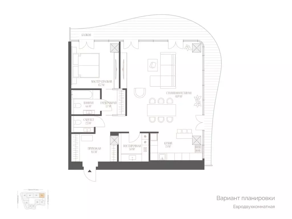 2-комнатная квартира: Тюмень, улица Красина, 4 (101.3 м) - Фото 1