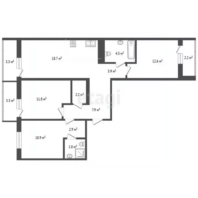 3-к кв. Тюменская область, Тюмень ул. Республики, 205к1 (78.1 м) - Фото 2