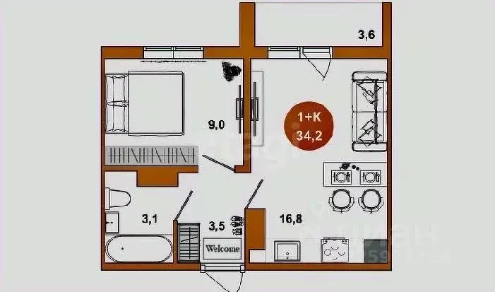 1-к кв. Оренбургская область, Оренбург ул. Лабужского, 14 (34.2 м) - Фото 2