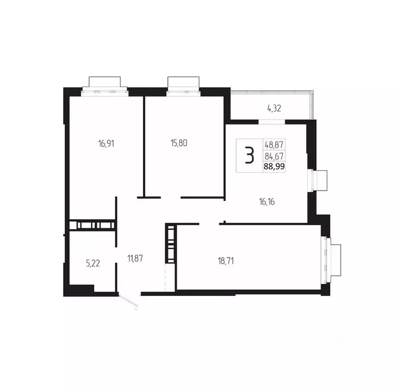 3-к кв. Волгоградская область, Волгоград 127-й кв-л,  (88.99 м) - Фото 0