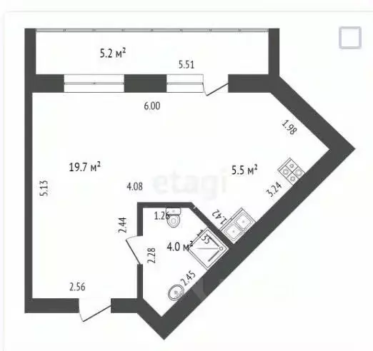 Студия Башкортостан, Стерлитамак просп. Октября, 48 (28.9 м) - Фото 2