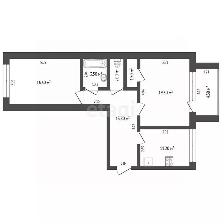2-к кв. Тюменская область, Тюмень ул. Червишевский Тракт, 64к2 (68.9 ... - Фото 2
