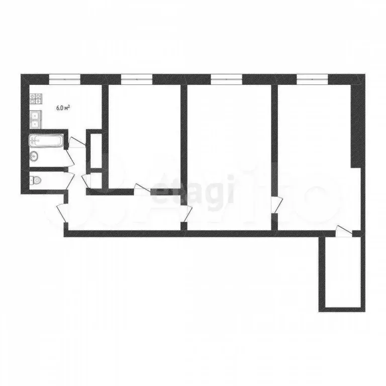 3-к. квартира, 59 м, 5/9 эт. - Фото 0