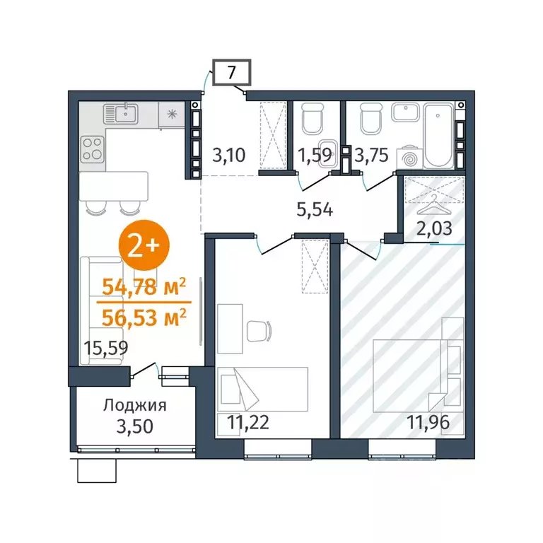 2-к кв. Тюменская область, Тюменский муниципальный округ, д. Дударева ... - Фото 1