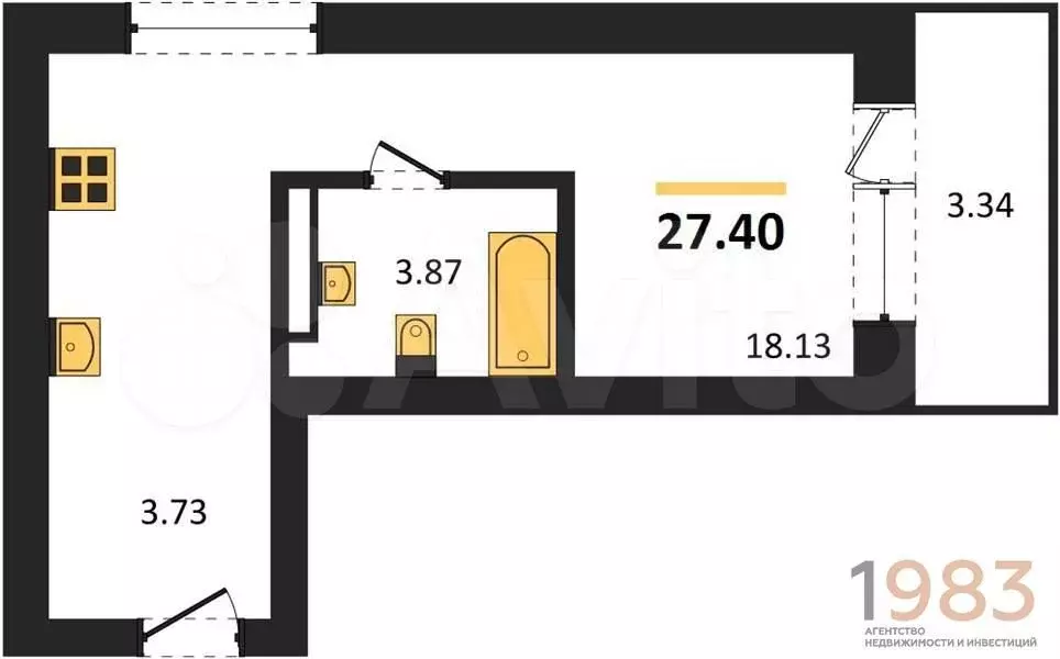 Квартира-студия, 27,4 м, 17/28 эт. - Фото 0