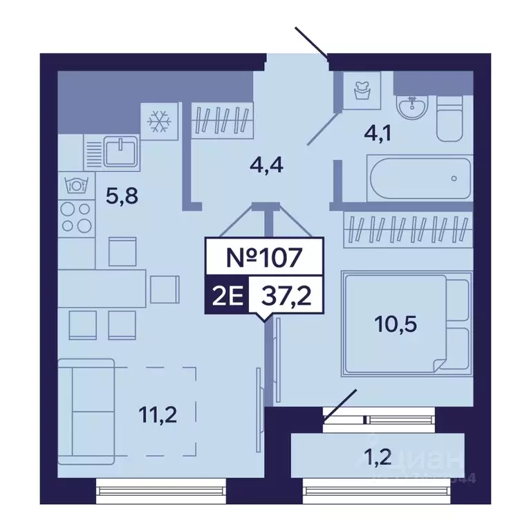 2-к кв. Саха (Якутия), Якутск ул. Новопортовская, 1А/1 (37.2 м) - Фото 1