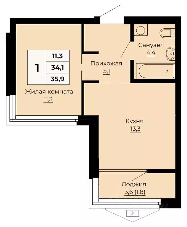 1-к кв. Свердловская область, Екатеринбург ул. Одинарка, 6 (35.9 м) - Фото 0