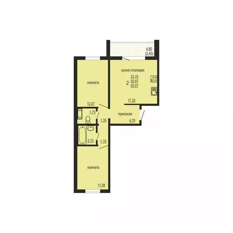 2-комнатная квартира: посёлок Западный, улица Дружбы, 6 (55.07 м) - Фото 1