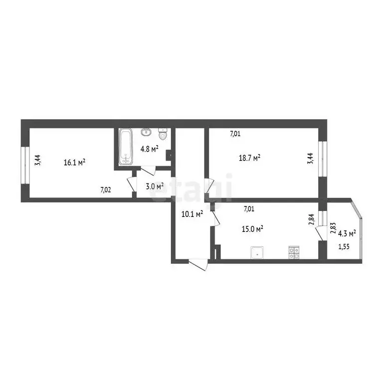 2-комнатная квартира: Тверь, улица Склизкова, 108к1 (67.7 м) - Фото 1