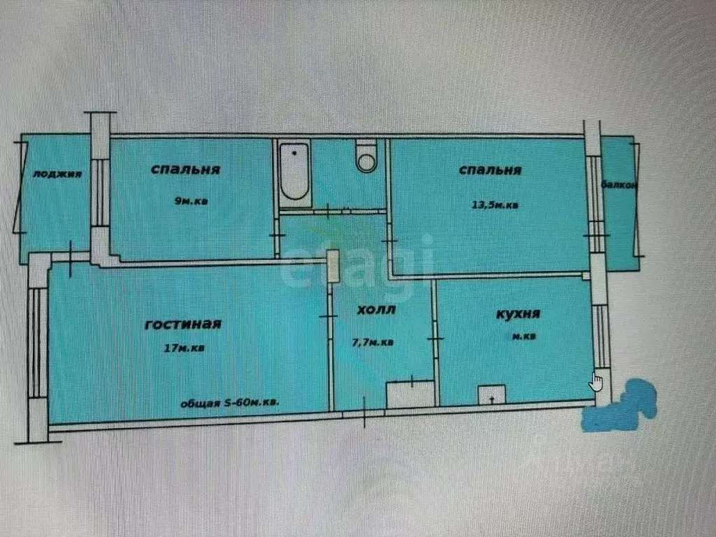 3-к кв. Татарстан, Казань ул. Комиссара Габишева, 7 (63.9 м) - Фото 2