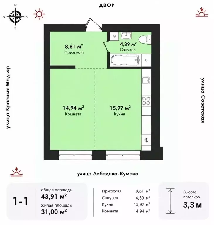 1-к кв. Иркутская область, Иркутск Советская ул., 28 (43.9 м) - Фото 2