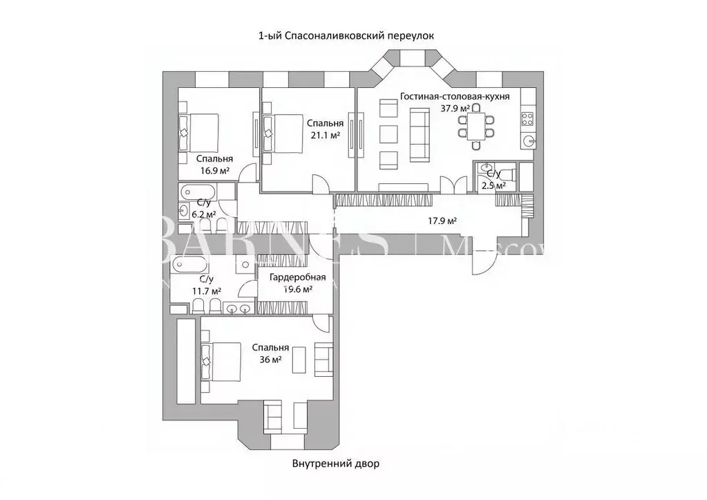 4-к кв. Москва ул. Большая Полянка, 44 (169.8 м) - Фото 1
