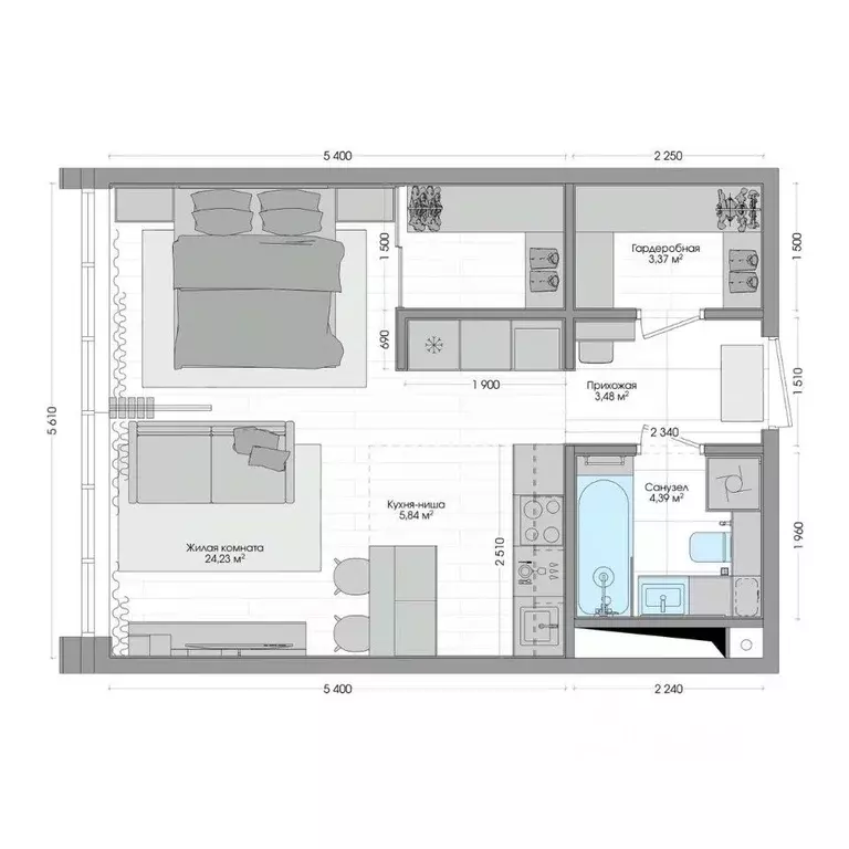 2-к кв. Приморский край, Владивосток ул. Нейбута (41.92 м) - Фото 1