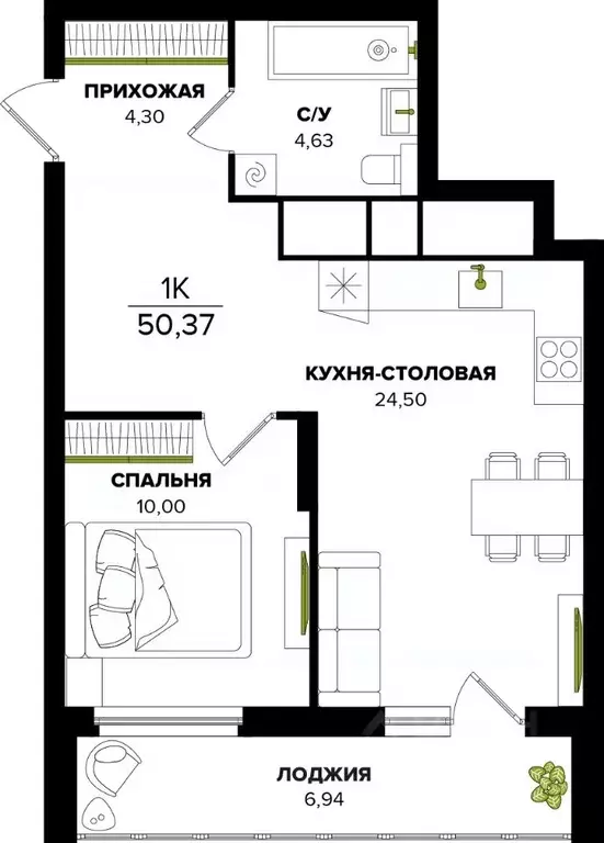 1-к кв. Тульская область, Тула  (50.37 м) - Фото 0
