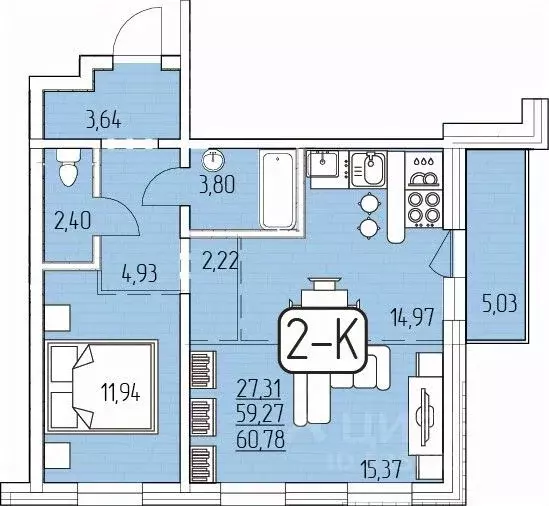 2-к кв. Бурятия, Улан-Удэ 140А мкр,  (60.78 м) - Фото 1