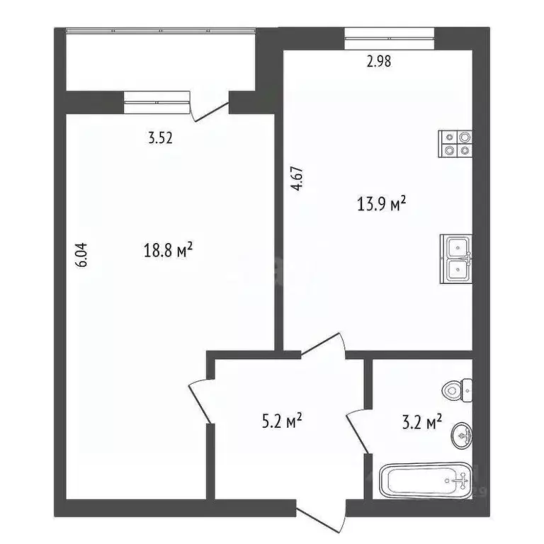 2-к кв. Архангельская область, Архангельск ул. Выучейского, 47к1 (41.4 ... - Фото 2