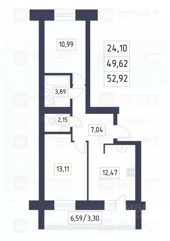 2-к кв. Татарстан, Казань ул. Фикрята Табеева, 3 (49.8 м) - Фото 1